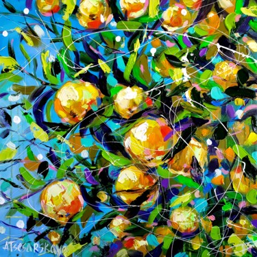 Painting titled "Lemon tree - colorf…" by Aliaksandra Tsesarskaya, Original Artwork, Acrylic Mounted on Wood Stretcher frame