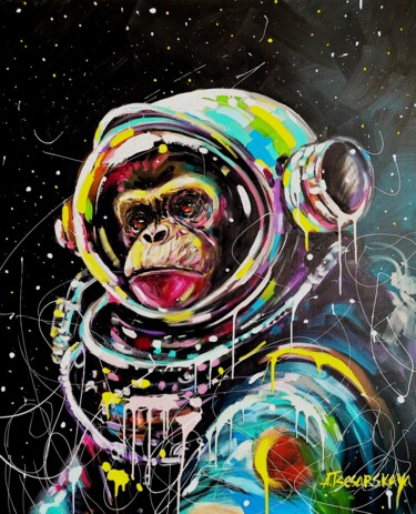 Pintura intitulada "Monkey astronaut" por Aliaksandra Tsesarskaya, Obras de arte originais, Acrílico Montado em Armação em m…