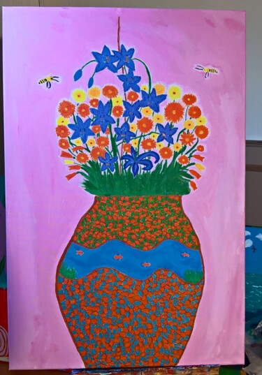 Schilderij getiteld "Flower 80 x 60 cm" door Bebi Kali, Origineel Kunstwerk, Acryl
