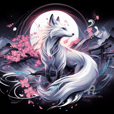 Arts numériques intitulée "Le kitsune blanc du…" par Tsuiho, Œuvre d'art originale, Image générée par l'IA