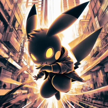 Digitale Kunst getiteld "Dark Pikachu" door Tsuiho, Origineel Kunstwerk, AI gegenereerde afbeelding