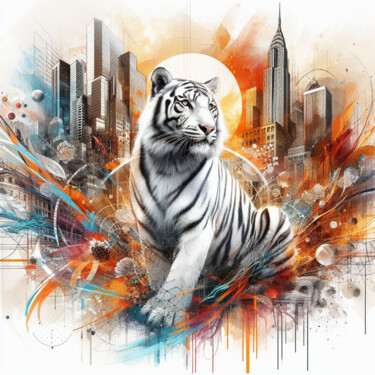 Цифровое искусство под названием "Le tigre blanc des…" - Tsuiho, Подлинное произведение искусства, Изображение, сгенерирован…