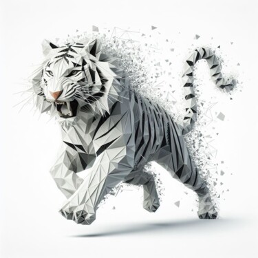Digitale Kunst getiteld "le grand tigre blanc" door Tsuiho, Origineel Kunstwerk, AI gegenereerde afbeelding