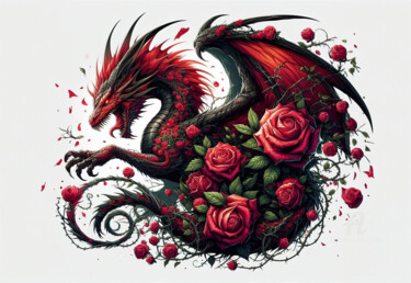 Arte digitale intitolato "Dragon rouge et pri…" da Tsuiho, Opera d'arte originale, Immagine generata dall'IA
