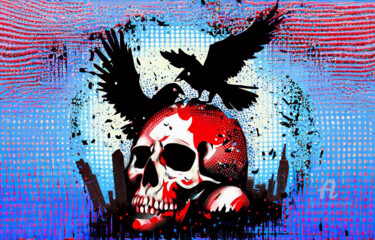 Digitale Kunst mit dem Titel "Le crâne, les corbe…" von Tsuiho, Original-Kunstwerk, KI-generiertes Bild