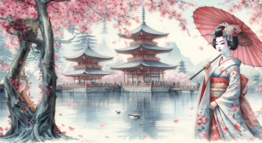 Digital Arts titled "une geisha, le japo…" by Tsuiho, Original Artwork, AI generated image