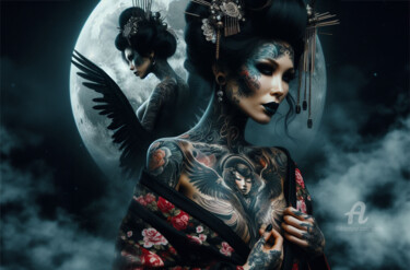 Digitale Kunst getiteld "La geisha de la ple…" door Tsuiho, Origineel Kunstwerk, AI gegenereerde afbeelding