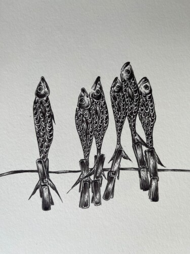绘画 标题为“Fish drawing” 由Tsveta Georgieva, 原创艺术品, 标记