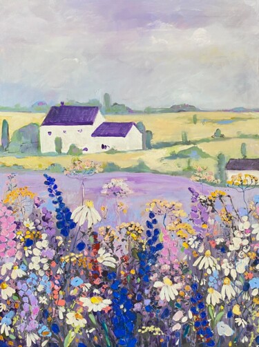 Peinture intitulée "Camomile field" par Gala Turovskaya, Œuvre d'art originale, Huile