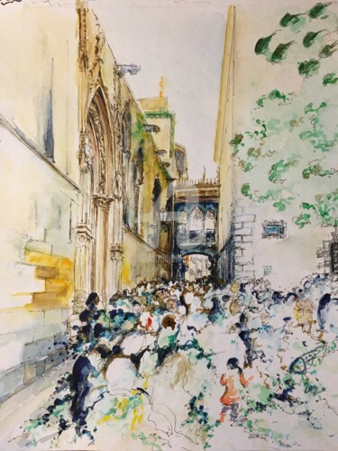 Painting titled "La ola del Carrer d…" by Thierry Vuigner, Original Artwork, Watercolor