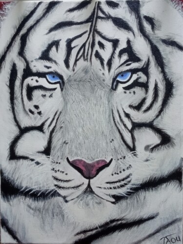 Painting titled "Blue tiger eyes" by Tzina Tsaou, Original Artwork, Acrylic