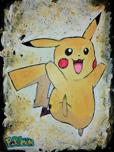 Ζωγραφική με τίτλο "Pikachu-Pokemon" από Tzina Tsaou, Αυθεντικά έργα τέχνης, Ακρυλικό
