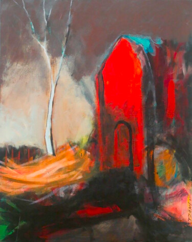 Pittura intitolato ""Maison rouge et bo…" da Tzonev Ivan, Opera d'arte originale, Acrilico Montato su Telaio per barella in…