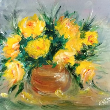 Painting titled "Yellow roses" by Valentina Khudyakova, Original Artwork, Acrylic