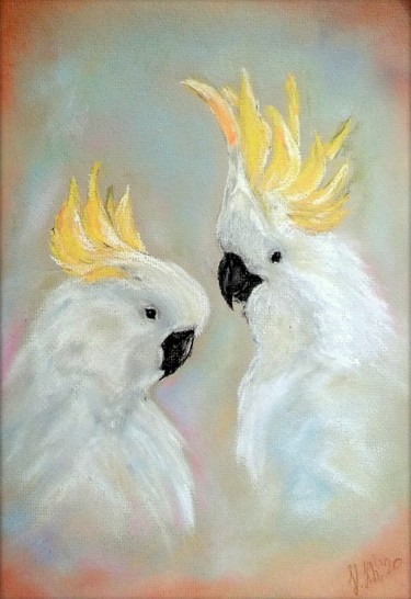 Painting titled "Сrested cockatoo" by Valentina Khudyakova, Original Artwork, Pastel