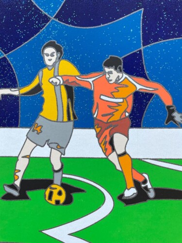 「Calcio」というタイトルの製版 Ugo Nespoloによって, オリジナルのアートワーク, スクリーン印刷