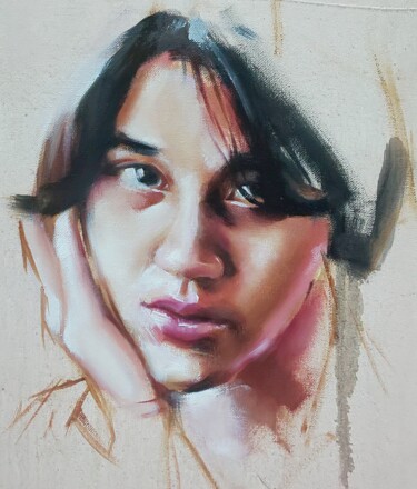 Painting titled "bautiful girl 5" by Ujang Ismail, Original Artwork, Oil