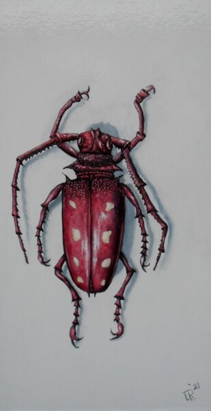 Malerei mit dem Titel "Red Beetle" von Uko Post, Original-Kunstwerk, Öl