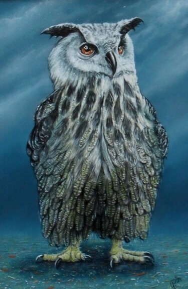 Malerei mit dem Titel "Owl" von Uko Post, Original-Kunstwerk, Öl