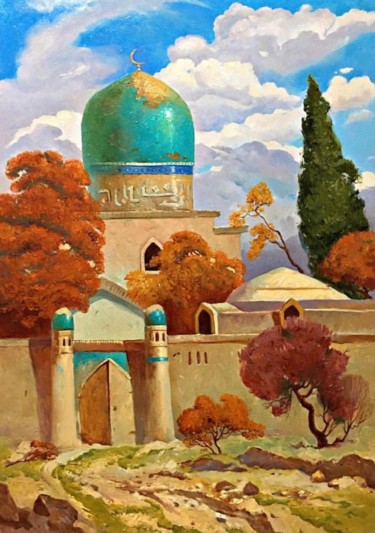 Ζωγραφική με τίτλο "«historical landsca…" από Uktam Isirgapov, Αυθεντικά έργα τέχνης, Λάδι Τοποθετήθηκε στο Ξύλινο φορείο σκ…