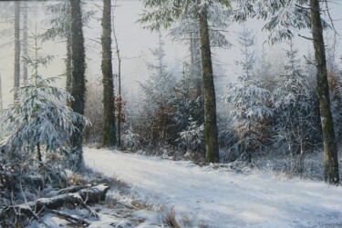 Pintura intitulada "Forêt d'hiver" por Uladzimir Anishchanka, Obras de arte originais, Óleo Montado em artwork_cat.