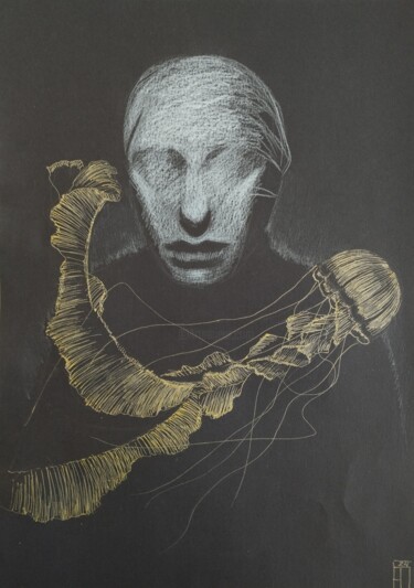 Рисунок под названием "С медузой" - Юлия Безштанко, Подлинное произведение искусства, Гелевая ручка