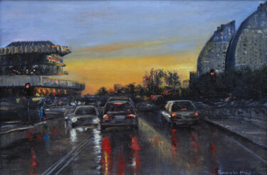 Картина под названием "Дождливый вечер" - Юлия Горчакова, Подлинное произведение искусства, Масло Установлен на Деревянная р…