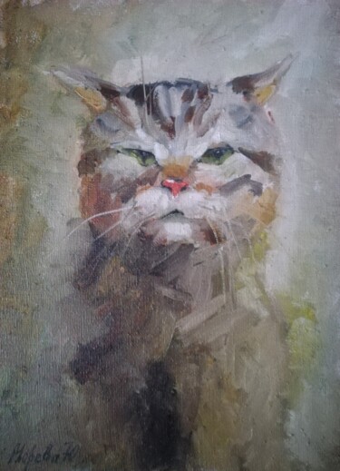 Ζωγραφική με τίτλο "Brazen Cat -)" από Юлия Морева, Αυθεντικά έργα τέχνης, Λάδι Τοποθετήθηκε στο Ξύλινο φορείο σκελετό
