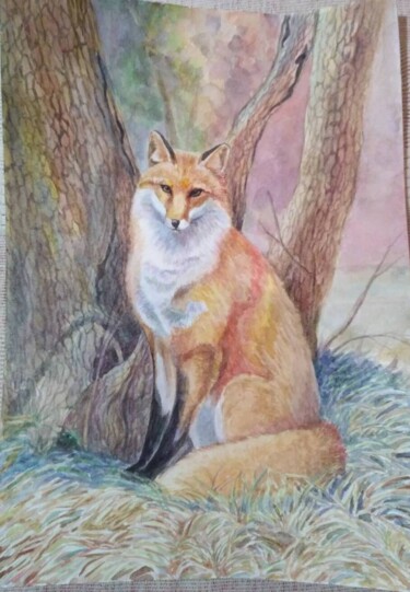 Painting titled "Fox" by Iuliia Popova (Koritsa Kardamonovna), Original Artwork, Watercolor Mounted on artwork_cat.