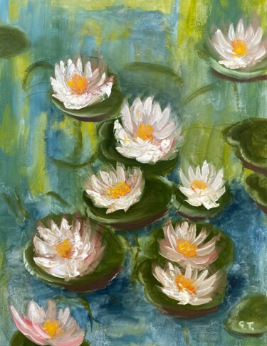 Malarstwo zatytułowany „Summer water lilies” autorstwa Uliana Titova, Oryginalna praca, Olej Zamontowany na Drewniana rama n…