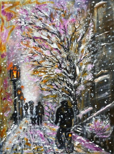 「Christmas Eve」というタイトルの絵画 Uliana Titovaによって, オリジナルのアートワーク, オイル ウッドストレッチャーフレームにマウント