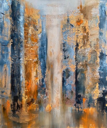 Painting titled "New York" by Uliana Titova, Original Artwork, Oil Mounted on Wood Stretcher frame