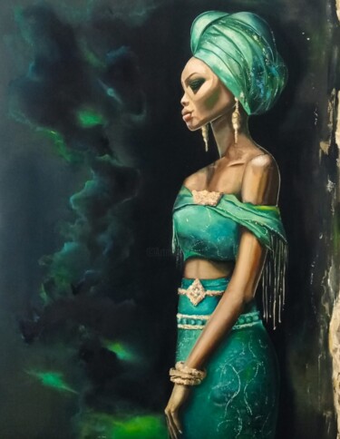 Malerei mit dem Titel "Queen of africa" von Julianna Tulinova, Original-Kunstwerk, Öl Auf Holzplatte montiert