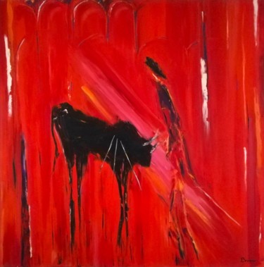 Painting titled "Corrida en rouge -…" by Ulie Bremer, Original Artwork, Oil