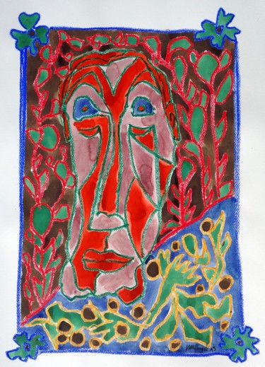 Malerei mit dem Titel "Faces III" von Ulli Heupel, Original-Kunstwerk, Aquarell