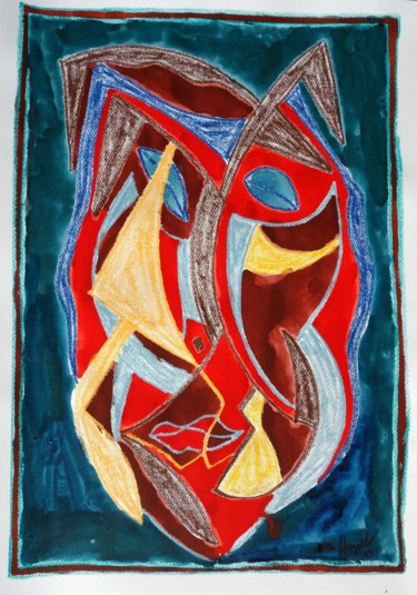 Malerei mit dem Titel "Faces VI" von Ulli Heupel, Original-Kunstwerk, Aquarell