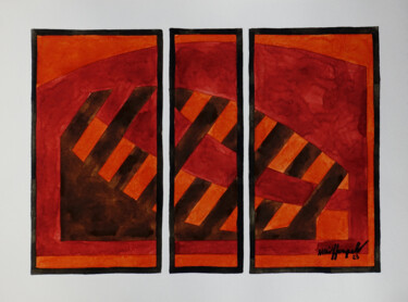 Картина под названием "23 / XXV Triptychon…" - Ulli Heupel, Подлинное произведение искусства, Акварель