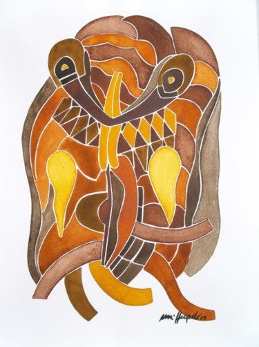 Malerei mit dem Titel "Trible Mask" von Ulli Heupel, Original-Kunstwerk, Öl