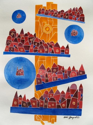 Malerei mit dem Titel "Villages" von Ulli Heupel, Original-Kunstwerk, Andere