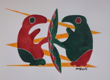 Ζωγραφική με τίτλο "Freude mit Freunden" από Ulli Heupel, Αυθεντικά έργα τέχνης, Ακουαρέλα