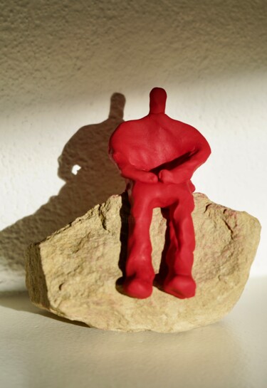 Sculpture titled "Sitting on a stone" by Ulrich Ernst Nievergelt, Original Artwork, Clay