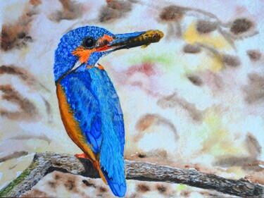 Malerei mit dem Titel "Eisvogel - nach Ste…" von Ulrike Kröll, Original-Kunstwerk, Aquarell