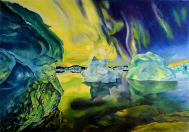 Malerei mit dem Titel "Nordlichter - nach…" von Ulrike Kröll, Original-Kunstwerk, Öl