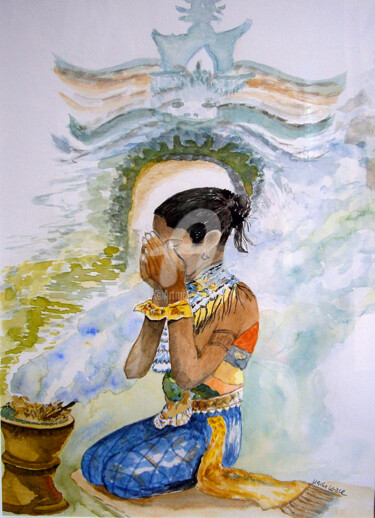 Ζωγραφική με τίτλο "Balinesin" από Ulrike Kröll, Αυθεντικά έργα τέχνης, Ακουαρέλα