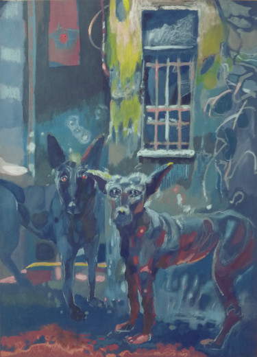 Malarstwo zatytułowany „Nocni łowcy - Psy I…” autorstwa Edward Umiński, Oryginalna praca, Akryl