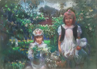 Schilderij getiteld "Ogród wiosna | Spri…" door Edward Umiński, Origineel Kunstwerk, Pastel