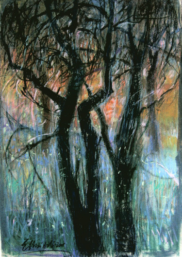 Schilderij getiteld "Drzewa III | Tree I…" door Edward Umiński, Origineel Kunstwerk, Pastel