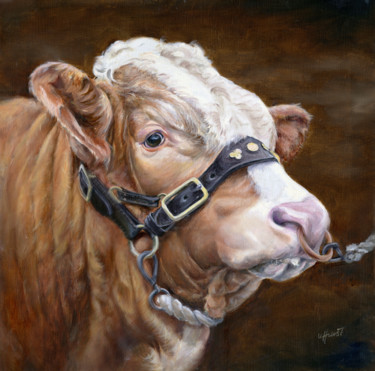 Painting titled "Simmental bull" by Una Hurst, Original Artwork, Oil