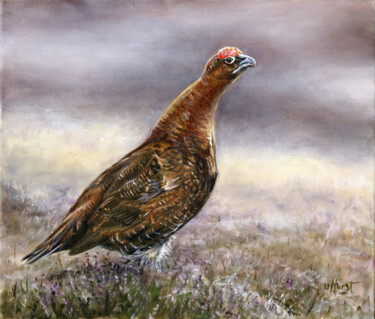 Malarstwo zatytułowany „Red Grouse male” autorstwa Una Hurst, Oryginalna praca, Olej