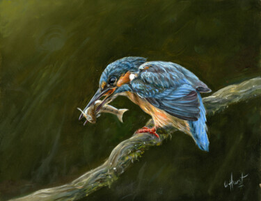 Pittura intitolato "Kingfisher" da Una Hurst, Opera d'arte originale, Olio Montato su Altro pannello rigido